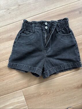 Forever 21 Black High Waist Paperbag Denim Shorts